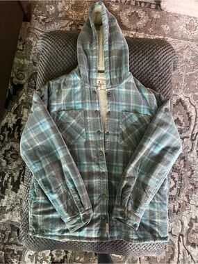 Utility Hooded/Sherpa Lined Blue & Gray Plaid Jacket